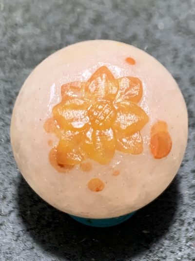 精美冰飘亚光冻料战国红玛瑙手工俏色巧雕荷花2.0圆珠一个， - 精美冰飘亚光冻料战国红玛瑙手工俏色巧雕荷花2.0圆珠一个，