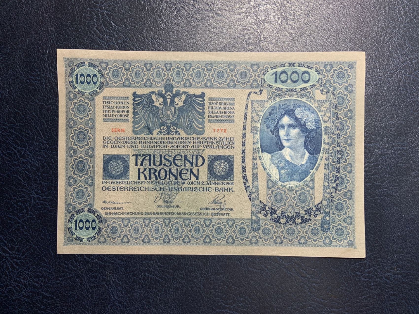 收藏联盟Quantum Auction 第267期拍卖  奥匈帝国1902年1000克朗 品相UNC- 大票幅