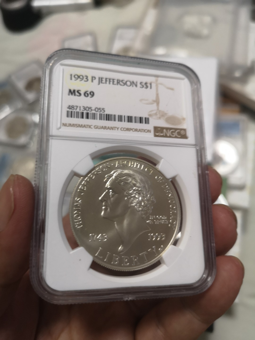 长老汇第4场现代币拍卖 美国1993杰弗逊总统1美元获奖银币，NGC MS69分