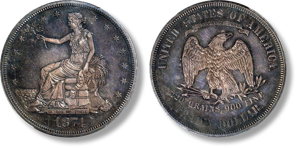 上海匡时2023年春拍中国钱币专场 1874年自由女神坐像一美元银币一枚，PCGS PR64，评级编号：35440665