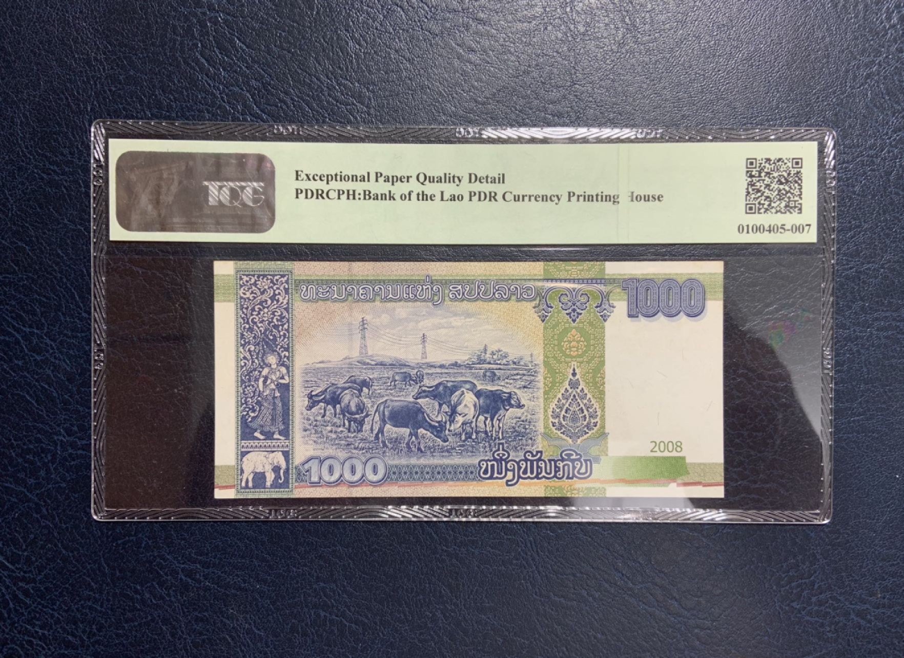 收藏联盟Quantum Auction 第267期拍卖  老挝2008年1000基普 TQG66 号码无4 首发AA冠 肖像侵权回收版 稀少