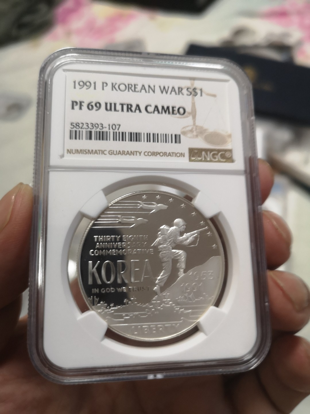 长老汇第4场现代币拍卖 美国1991朝鲜战争精制银币，NGC PF69UC