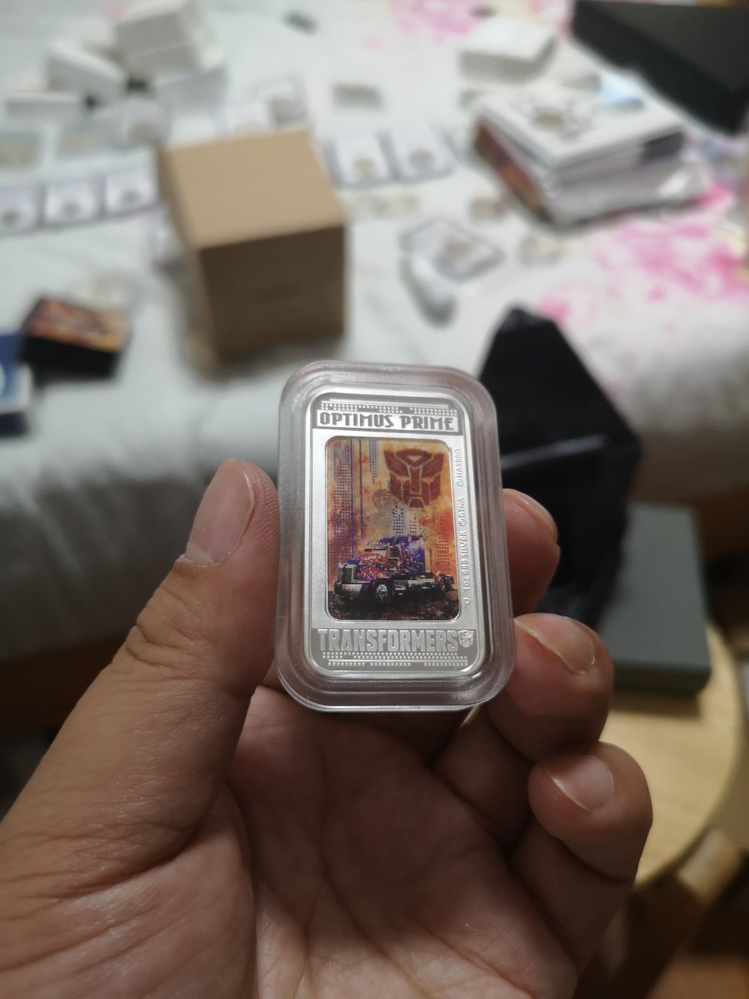 长老汇第4场现代币拍卖 图瓦卢2014变形金刚威震天1盎司彩色幻彩精制银币，科技感很强的按键开关原装盒证