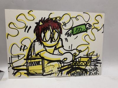 零元拍：歪歪亲笔签名绘画 原画色卡《骑了50米逆行，被罚50元》自嘲画，大家是不是很想收藏啊，哈哈哈哈 - 零元拍：歪歪亲笔签名绘画 原画色卡《骑了50米逆行，被罚50元》自嘲画，大家是不是很想收藏啊，哈哈哈哈