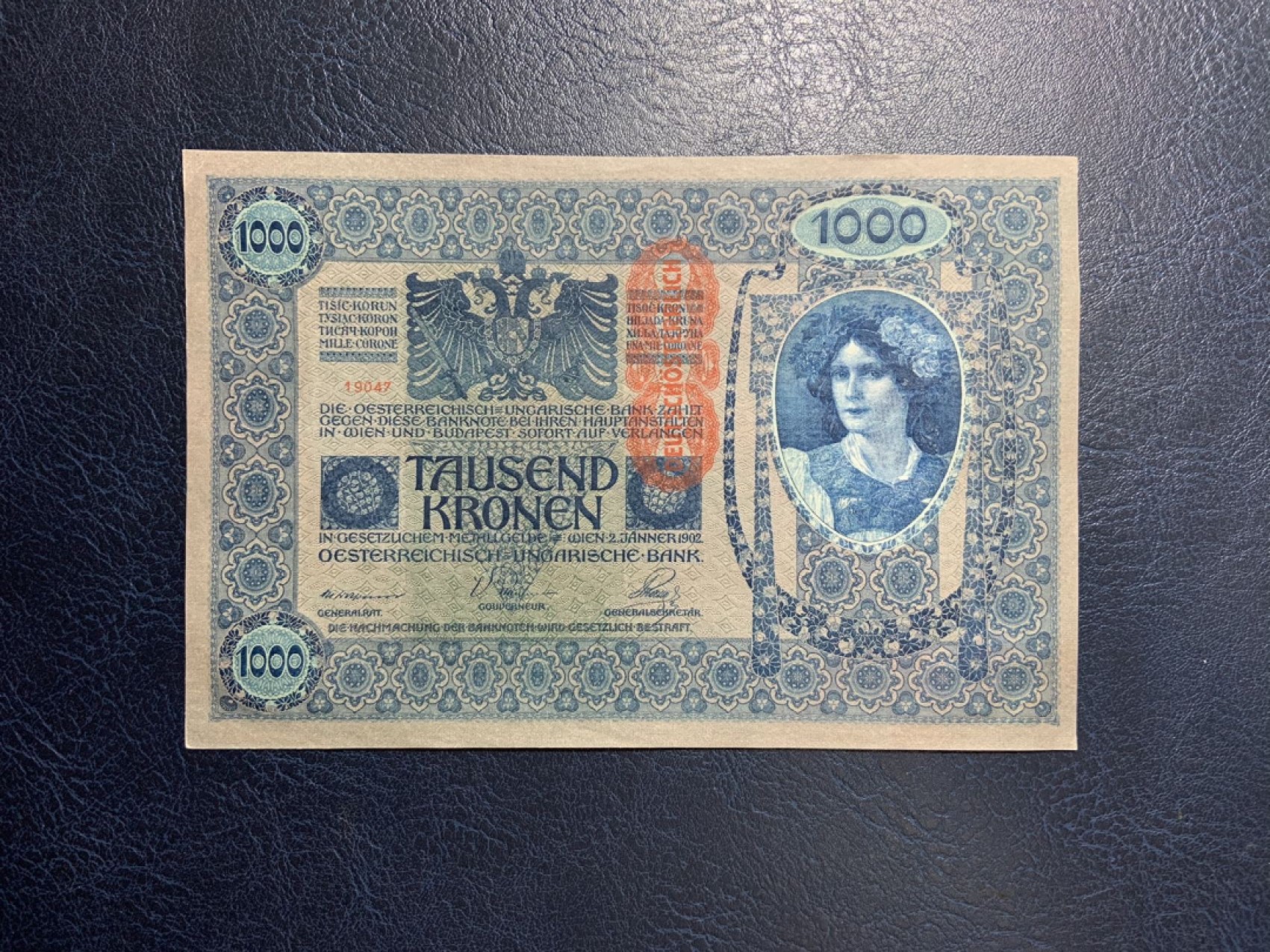收藏联盟Quantum Auction 第267期拍卖  奥匈帝国1902年1000克朗 品相UNC- 大票幅