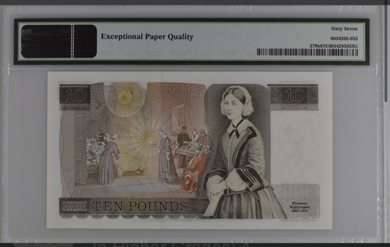 收藏联盟Quantum Auction 第267期拍卖  英国1980-84年10镑 PMG67  近代护理学奠基人 南丁格尔 号码无47