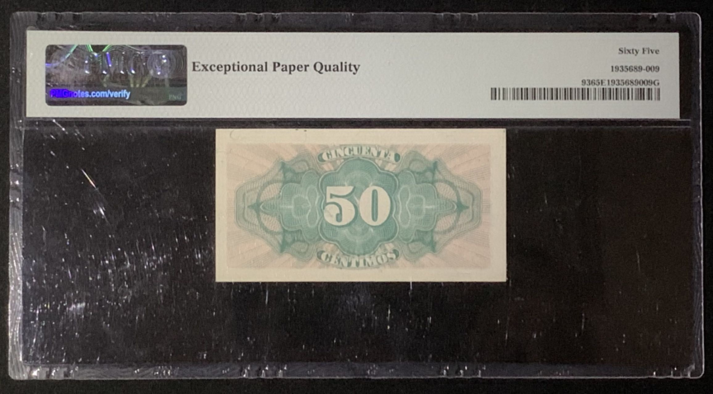 紫瑗钱币——第276期拍卖—纸币场 西班牙 1937年 第二共和国 财政部 50分 PMG 65 EPQ  (P-94a)