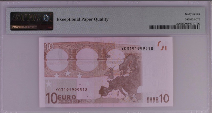 收藏联盟Quantum Auction 第267期拍卖  欧盟国家希腊2002年10欧元 PMG67 稀少第一签 全程无47