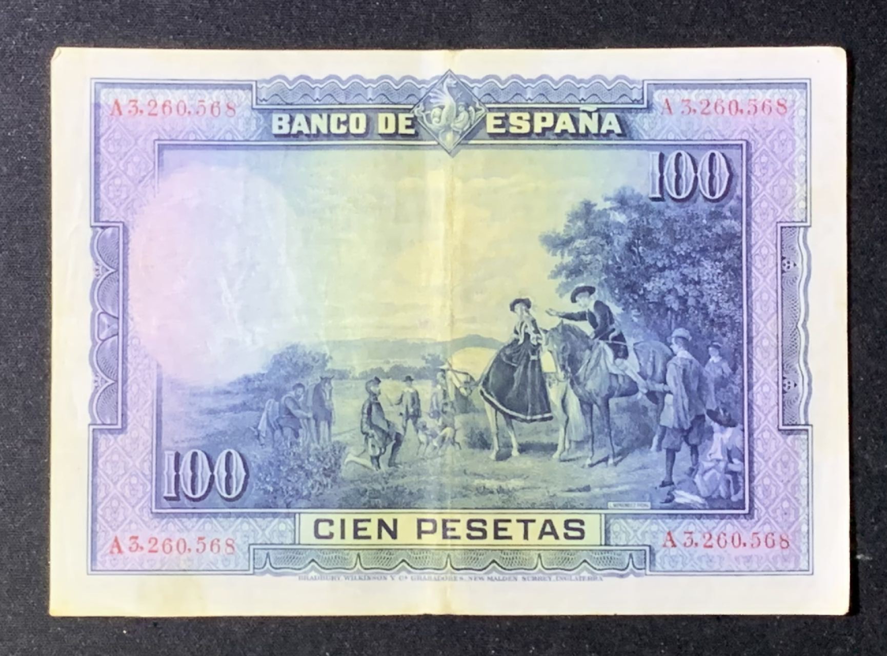 紫瑗钱币——第276期拍卖—纸币场 西班牙 1928年 中央银行 油画《唐吉坷德》 100比塞塔 流通品