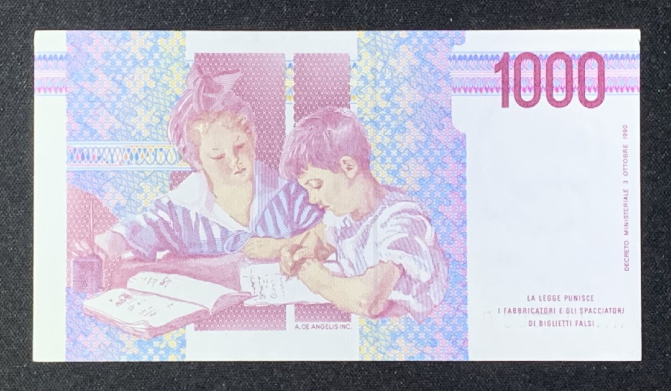 紫瑗钱币——第276期拍卖—纸币场 意大利 1990年 蒙台梭利 末版 1000里拉 UNC