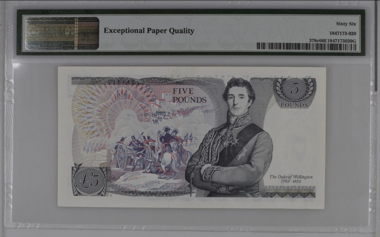 收藏联盟Quantum Auction 第267期拍卖  英国1980-87年5镑 PMG66 号码无347  威灵顿公爵