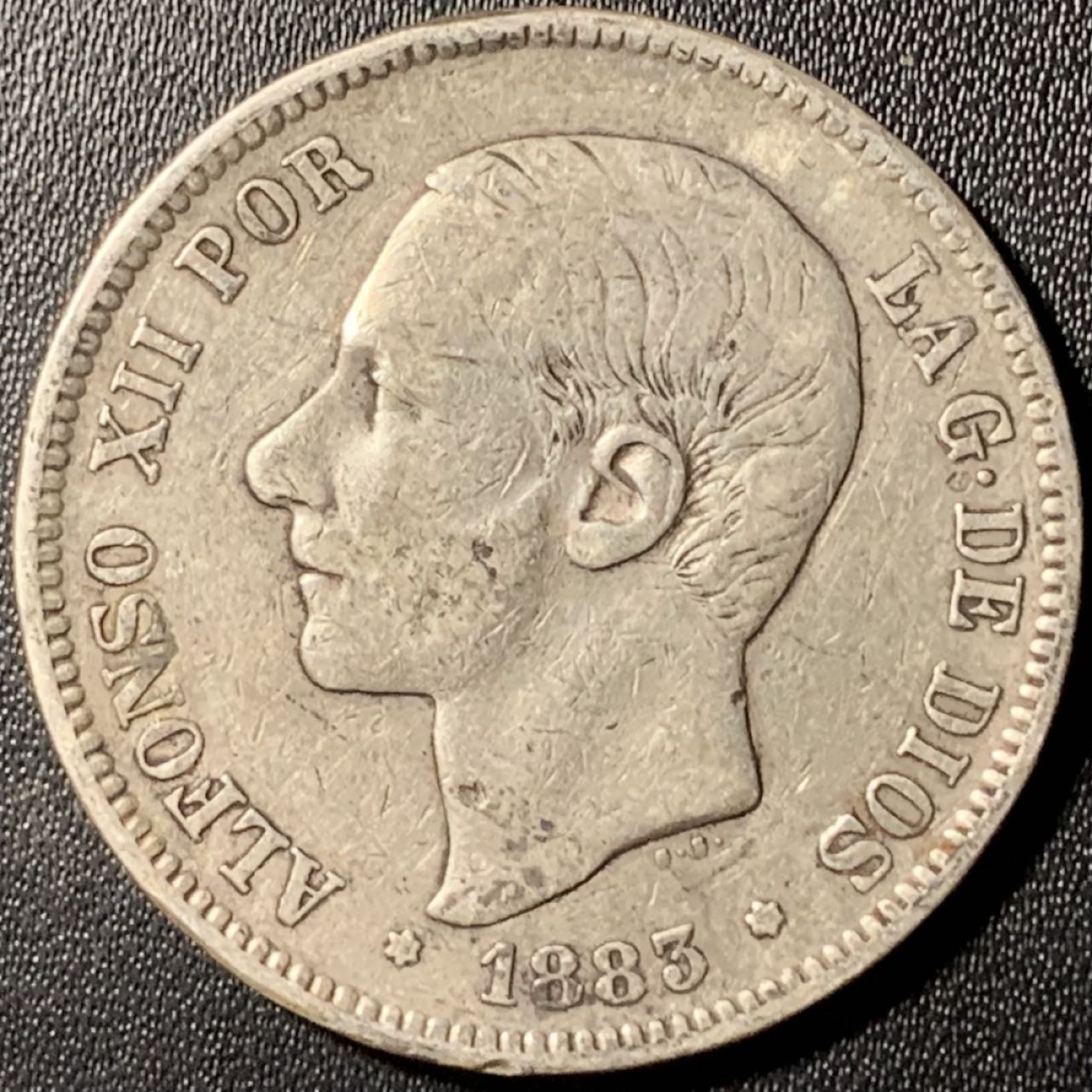 紫瑗钱币——第317期拍卖 西班牙 1883年 阿方索十二世 5比塞塔 25克 0.9银