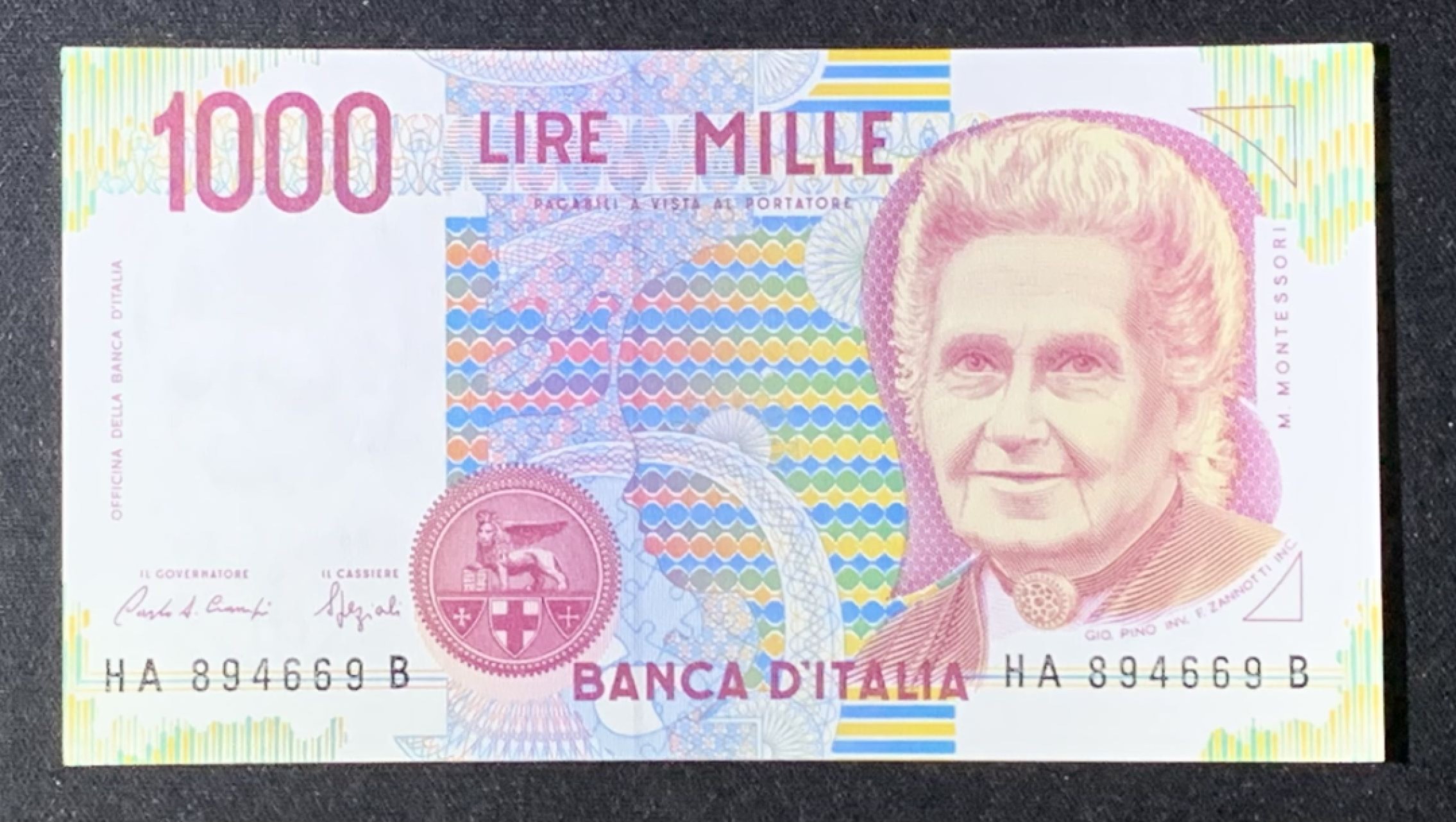 紫瑗钱币——第276期拍卖—纸币场 意大利 1990年 蒙台梭利 末版 1000里拉 UNC