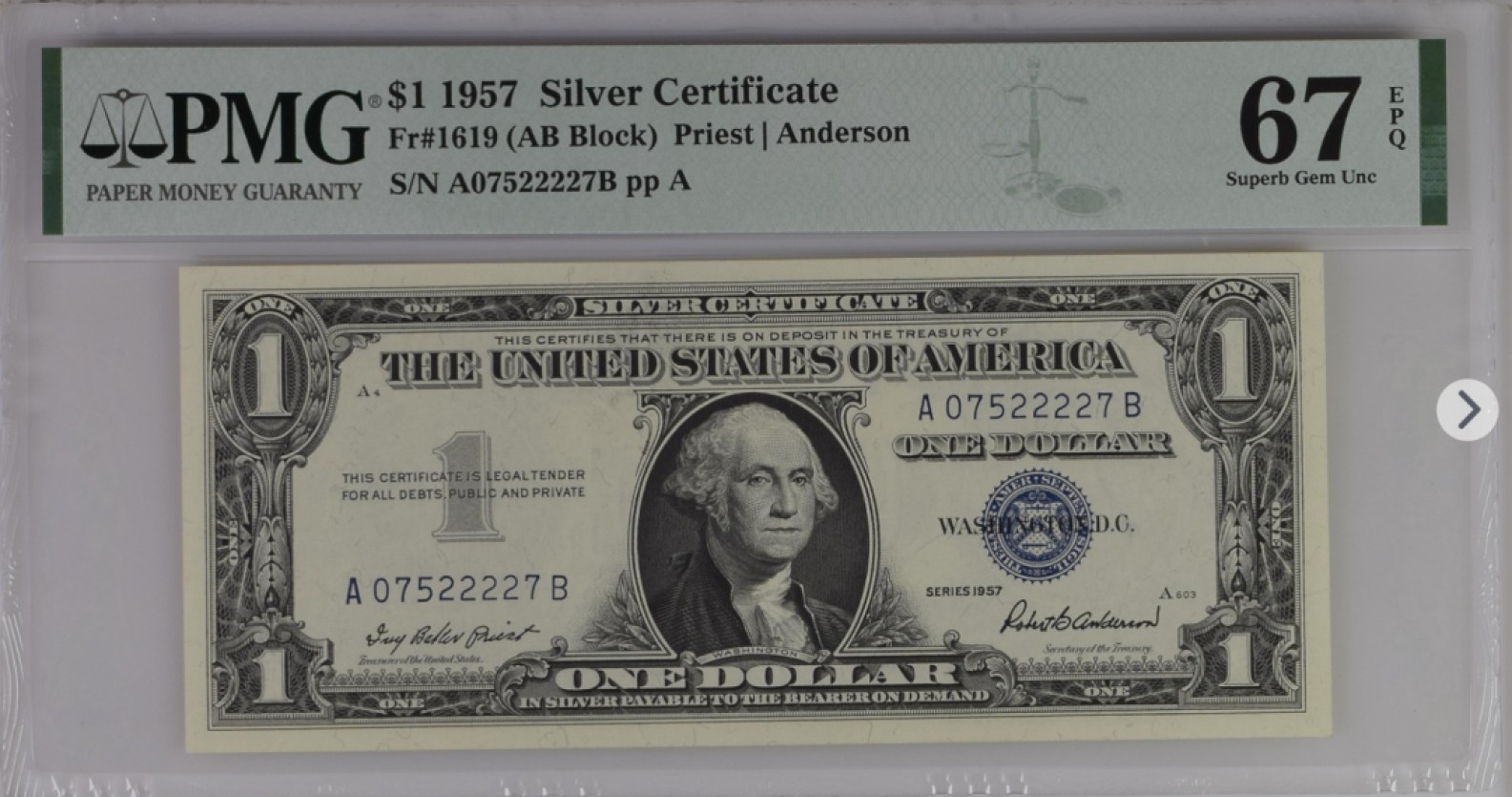 618美元大酬宾红蓝库印无佣金 1美元蓝库印银圆券Silver Certificate, $1 1957 Small Size