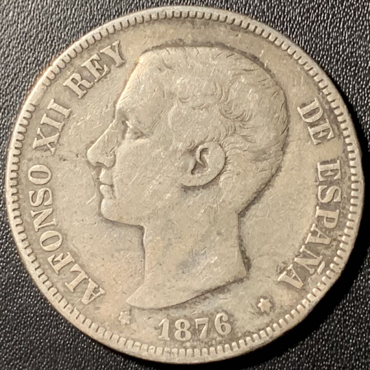 紫瑗钱币——第296期拍卖 西班牙 1876年 阿方索十二世 5比塞塔 25克 0.9银 