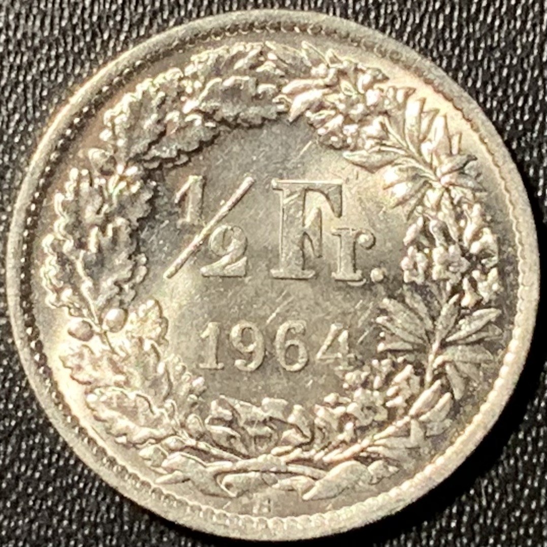 紫瑗钱币——第305期拍卖 瑞士 1964年 赫尔维蒂女神 1/2法郎 2.5克 0.835银 UNC