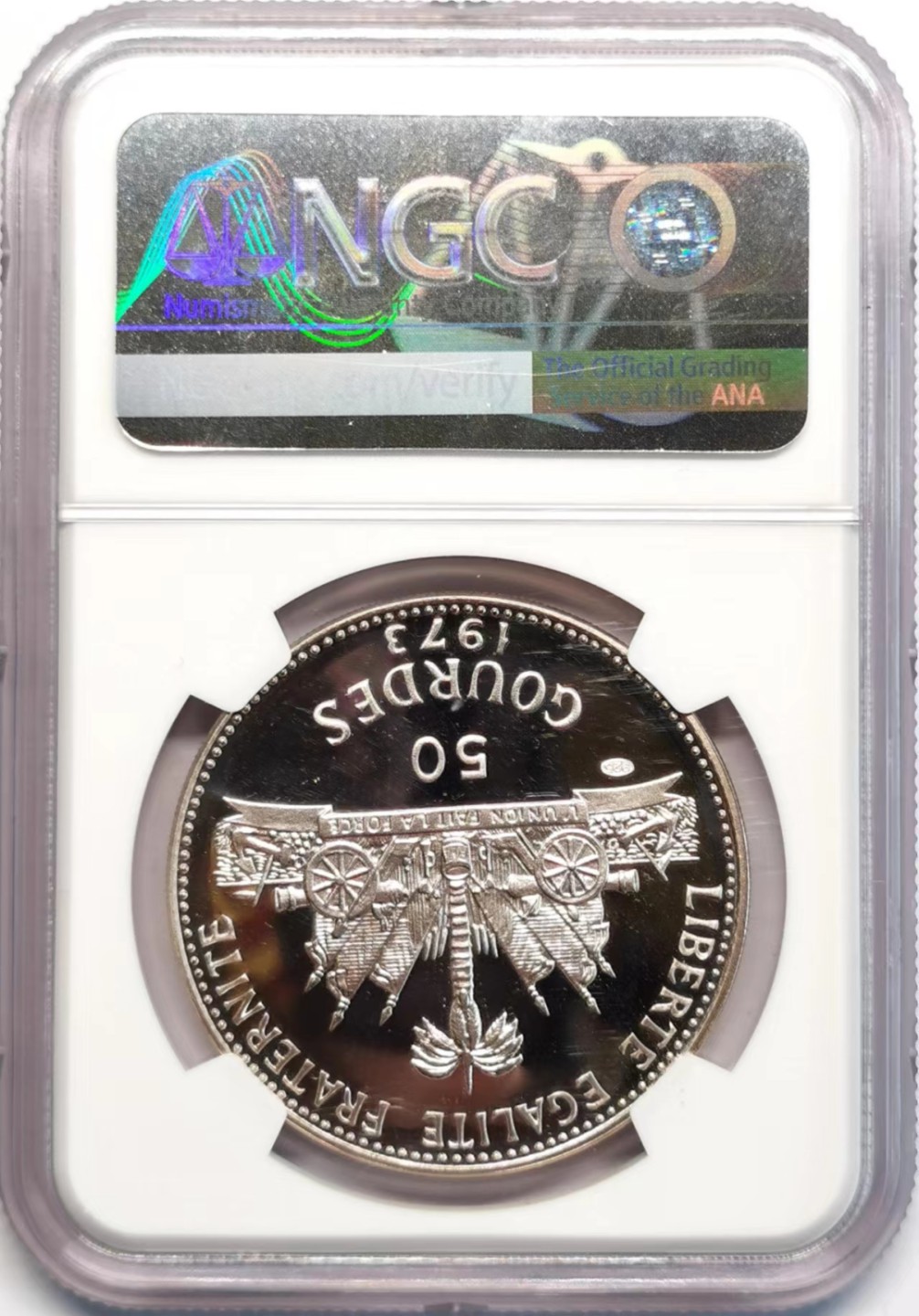 凡希社世界钱币微拍第二百四十二期 1973海地海螺少女50G大银精铸NGC-PF67UC