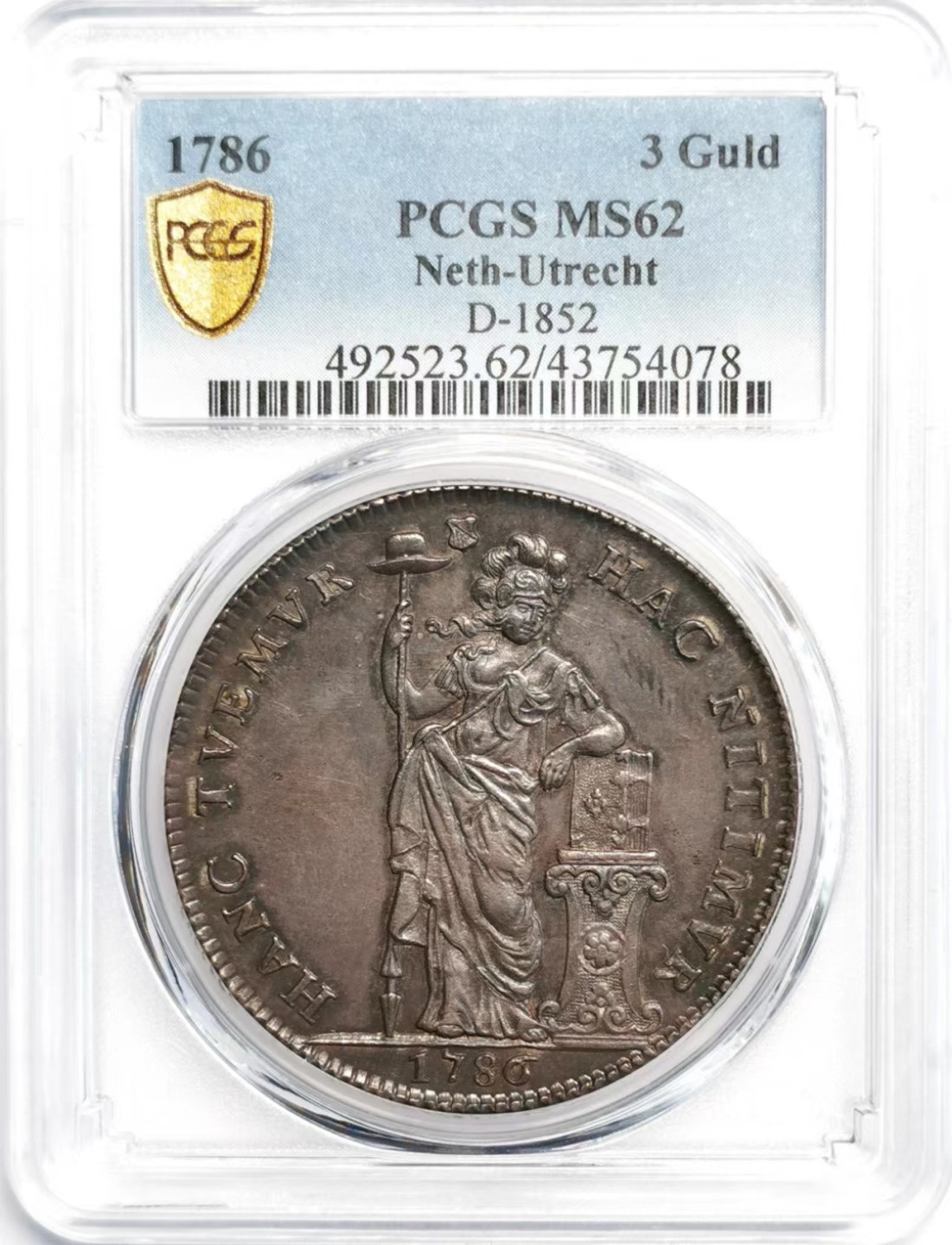 凡希社世界钱币微拍第二百四十二期 荐！1786乌特勒支雅典娜3盾大银PCGS-MS62黑彩细节极好！