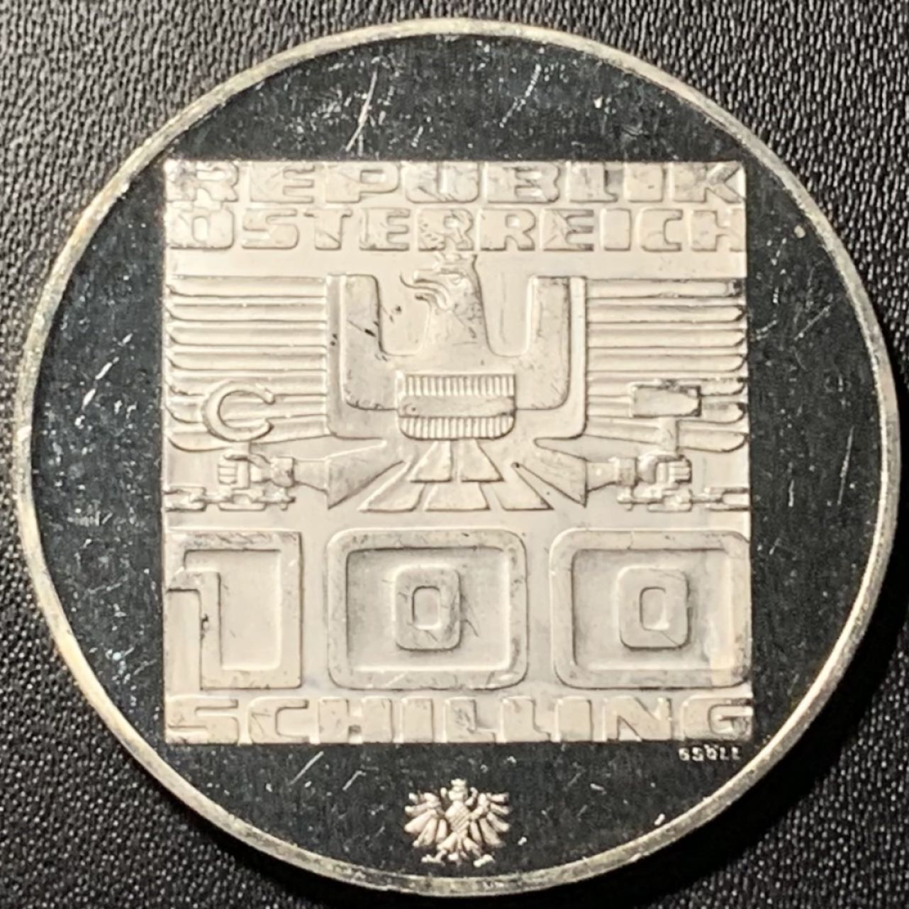 紫瑗钱币——第324期拍卖 奥地利 1976年 因斯布鲁克冬奥运 滑雪 100先令 24克 0.64银 精制