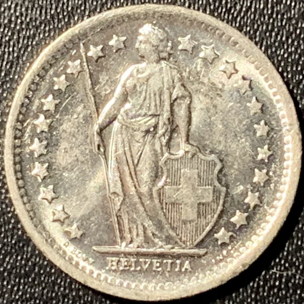 紫瑗钱币——第305期拍卖 瑞士 1965年 赫尔维蒂女神 1/2法郎 2.5克 0.835银 UNC