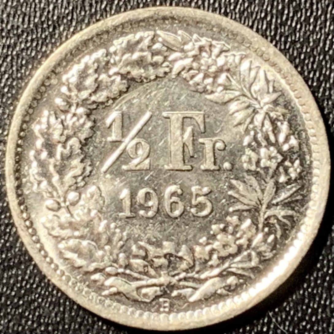 紫瑗钱币——第305期拍卖 瑞士 1965年 赫尔维蒂女神 1/2法郎 2.5克 0.835银 UNC