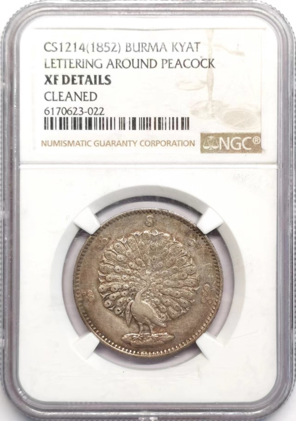 凡希社世界钱币微拍第二百四十二期 1852缅甸孔雀KYAT NGC-XFD