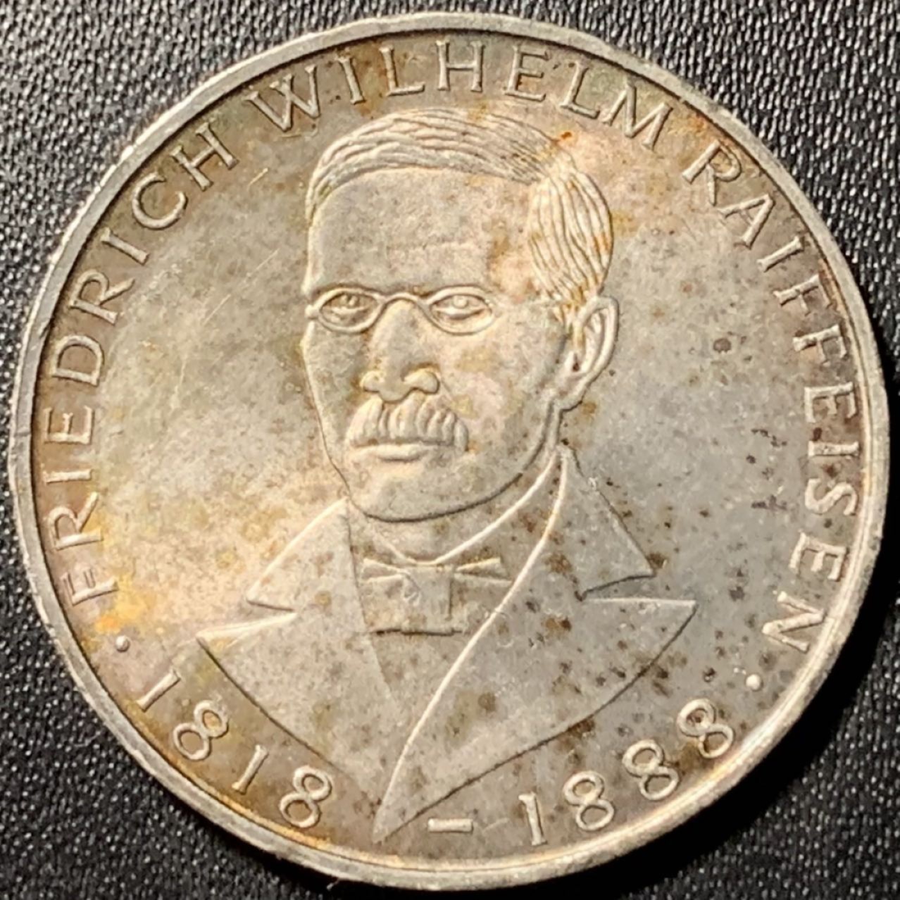 紫瑗钱币——第305期拍卖 联邦德国 1968年 J厂 社会学家 弗里德里希·莱费森诞辰150周年 5马克 11.2克 0.625银 UNC 五彩