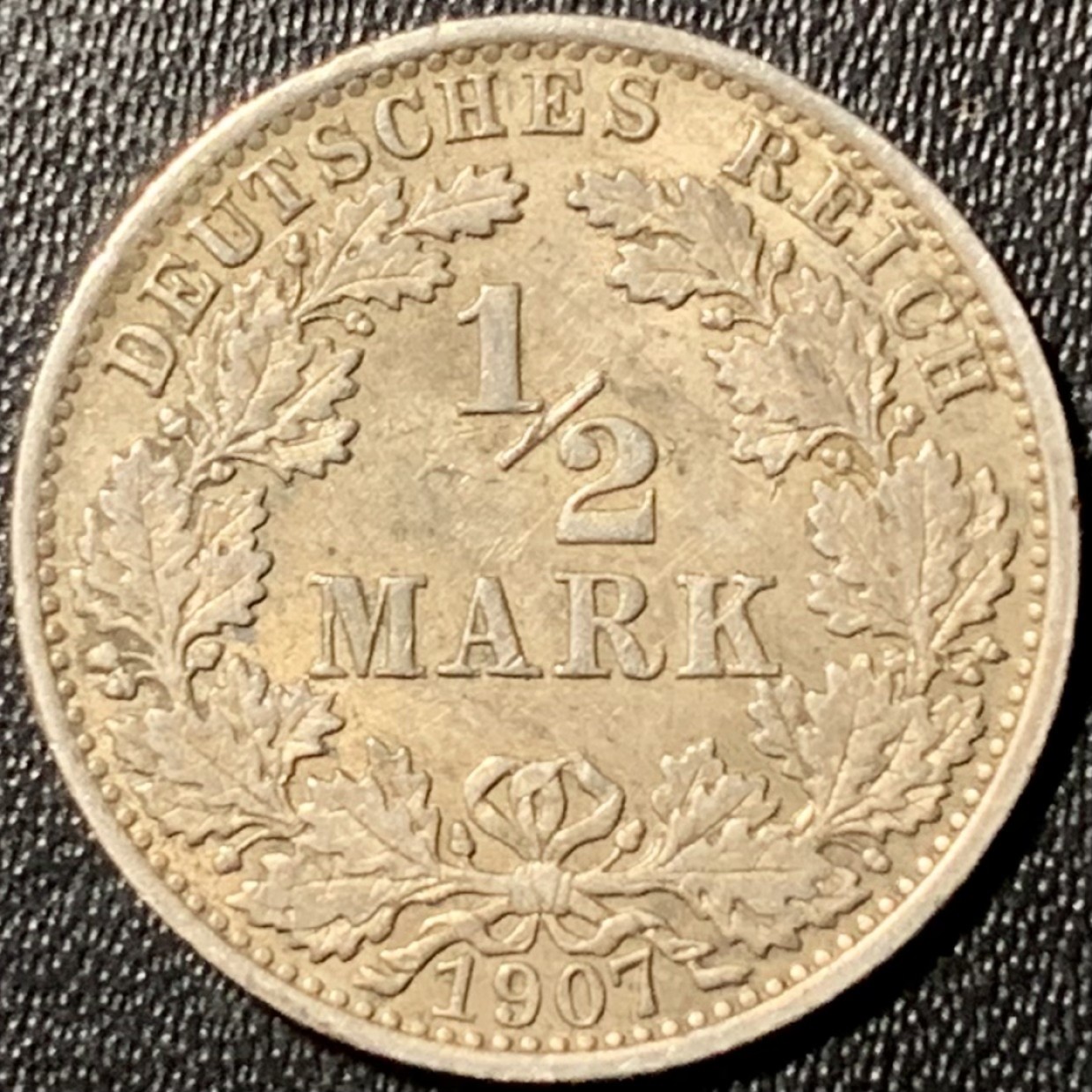 紫瑗钱币——第305期拍卖 德国 1907年 A版 第二帝国 1/2马克 银币 2.77克 0.9银