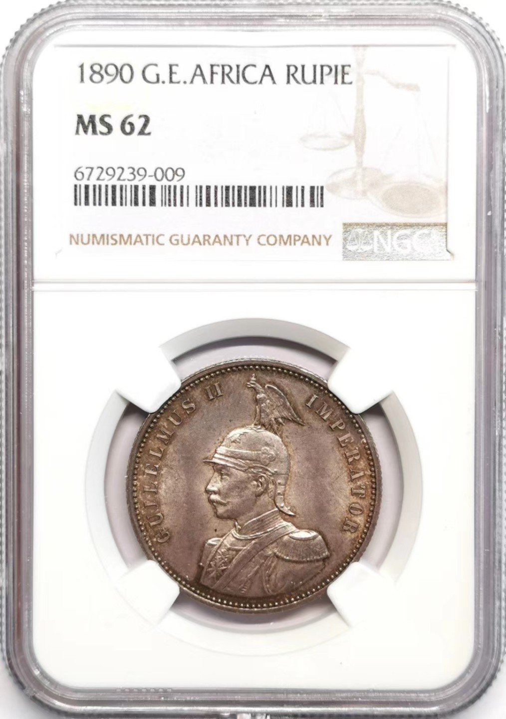 凡希社世界钱币微拍第二百四十二期 1890德属东非公司卢比NGC-MS62