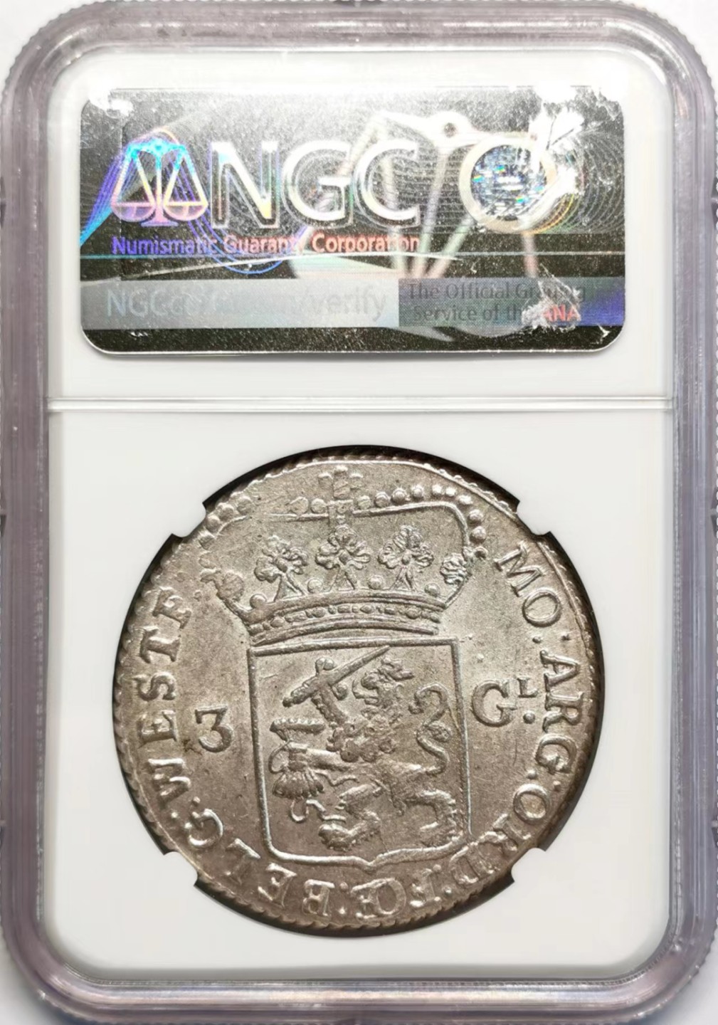 凡希社世界钱币微拍第二百四十二期 荐！1791西弗里斯兰雅典娜3盾大银NGC-MS62原色银光！