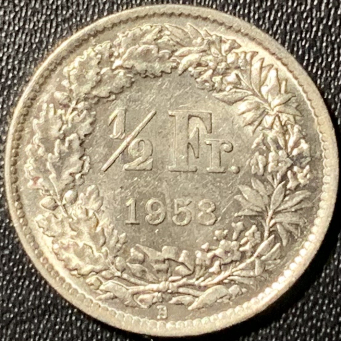 紫瑗钱币——第305期拍卖 瑞士 1958年 赫尔维蒂女神 1/2法郎 2.5克 0.835银 UNC