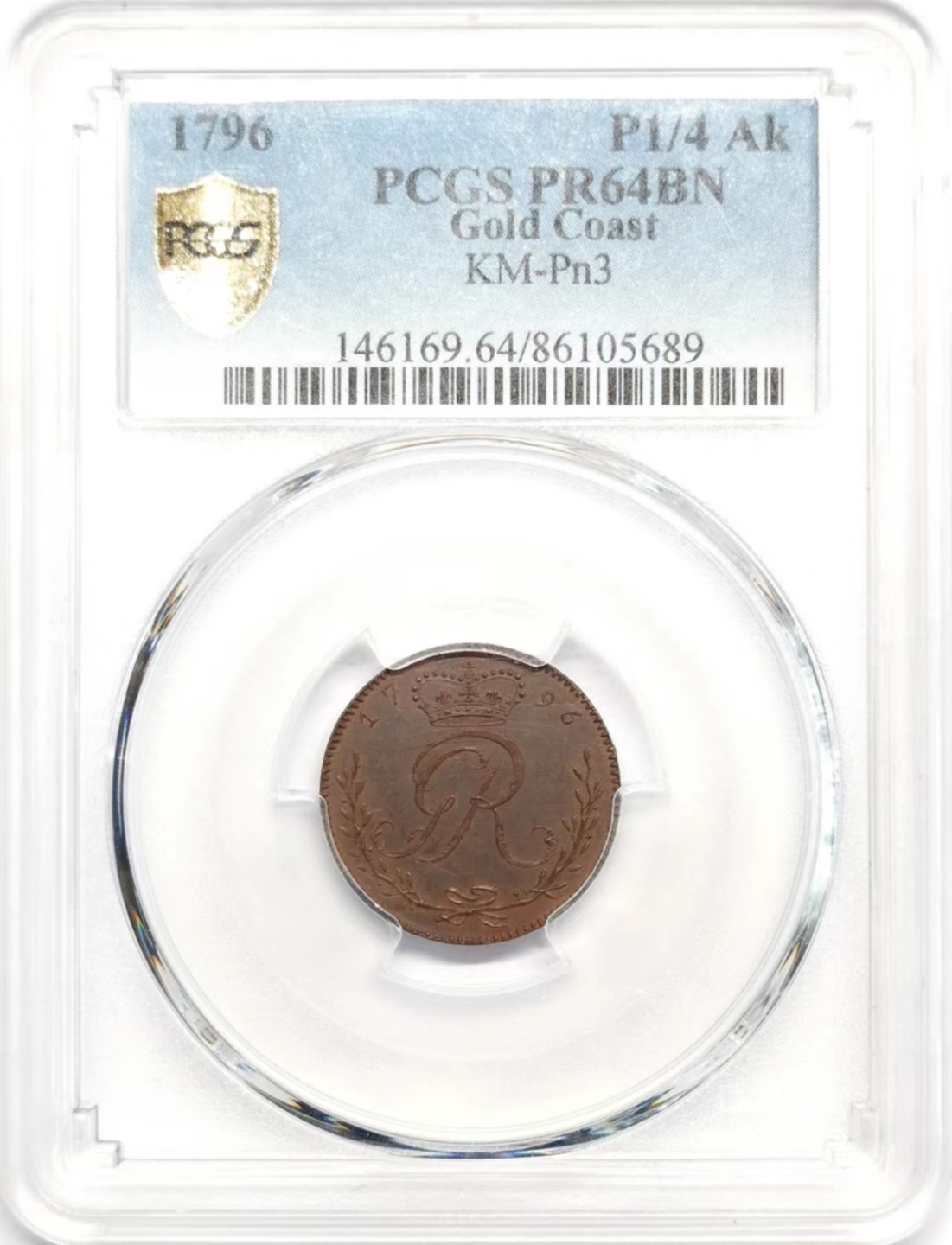 凡希社世界钱币微拍第二百四十二期 荐！1796英属黄金海岸1/4阿基铜样币PCGS-PR64BN殖民地名誉品！