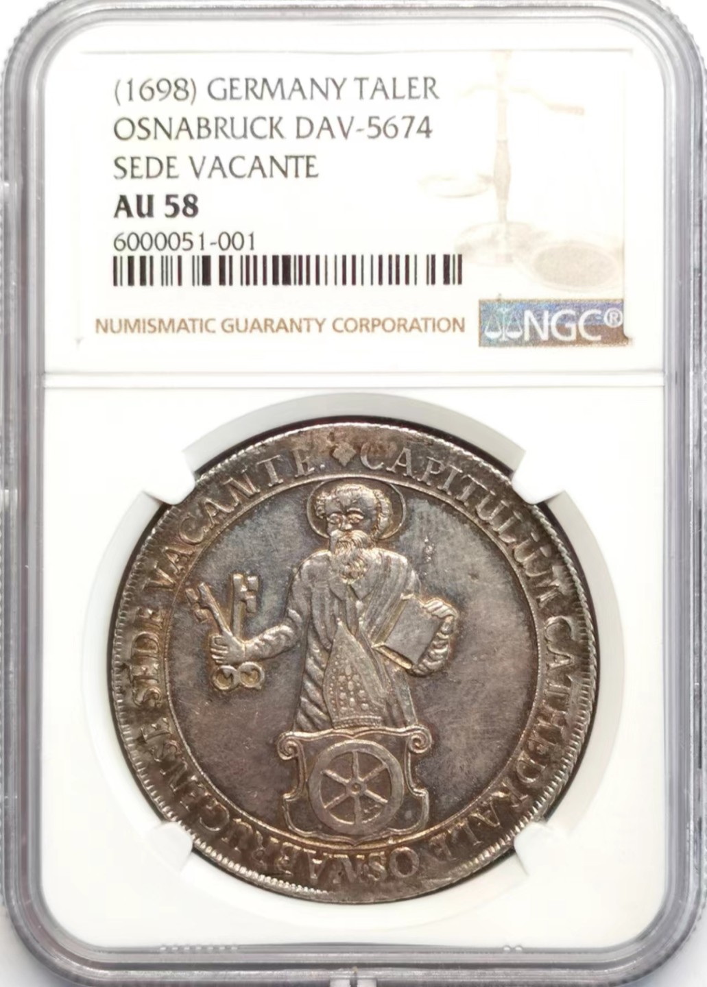 凡希社世界钱币微拍第二百四十二期 稀！1698奥斯纳布吕克主教缺位泰勒NGC-AU58