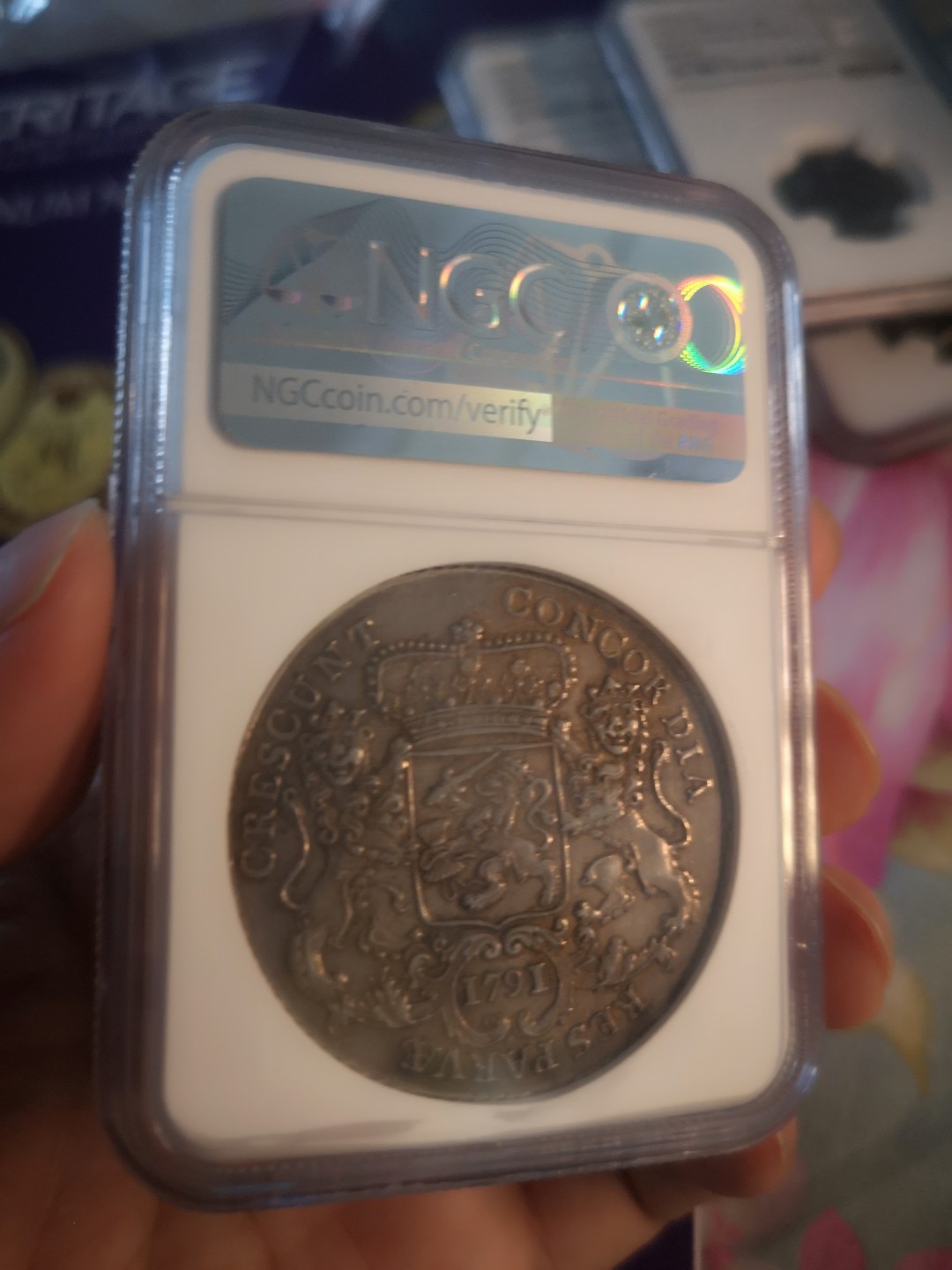 长老汇精品老银币系列 荷兰1791西弗里斯兰省1杜卡特马剑大银币，NGC AU55