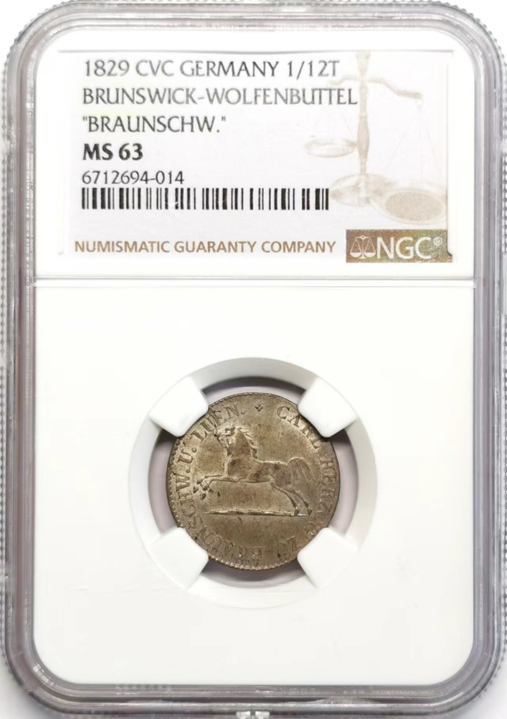 凡希社世界钱币微拍第二百四十二期 1829布伦瑞克沃芬布特飞马1/12泰勒NGC-MS63