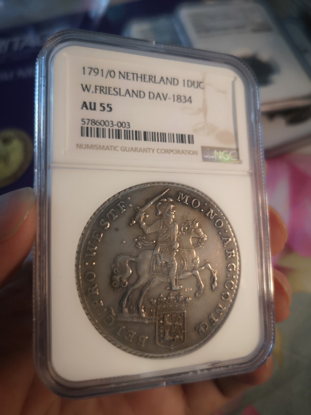 长老汇精品老银币系列 荷兰1791西弗里斯兰省1杜卡特马剑大银币，NGC AU55