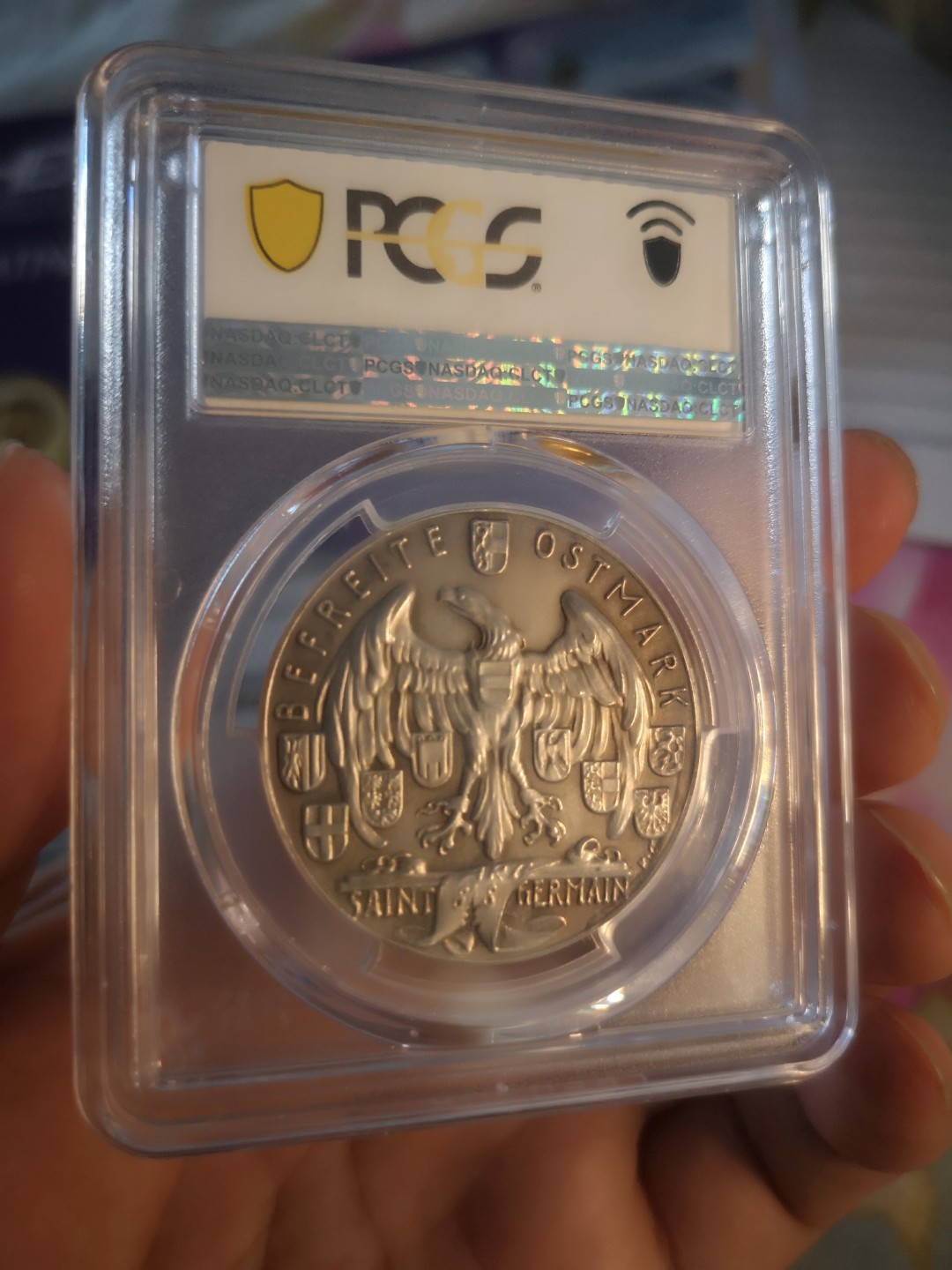 长老汇精品老银币系列 德国1938吞并奥地利磨砂纪念银章，PCGS SP64，名誉品，PCGS封面