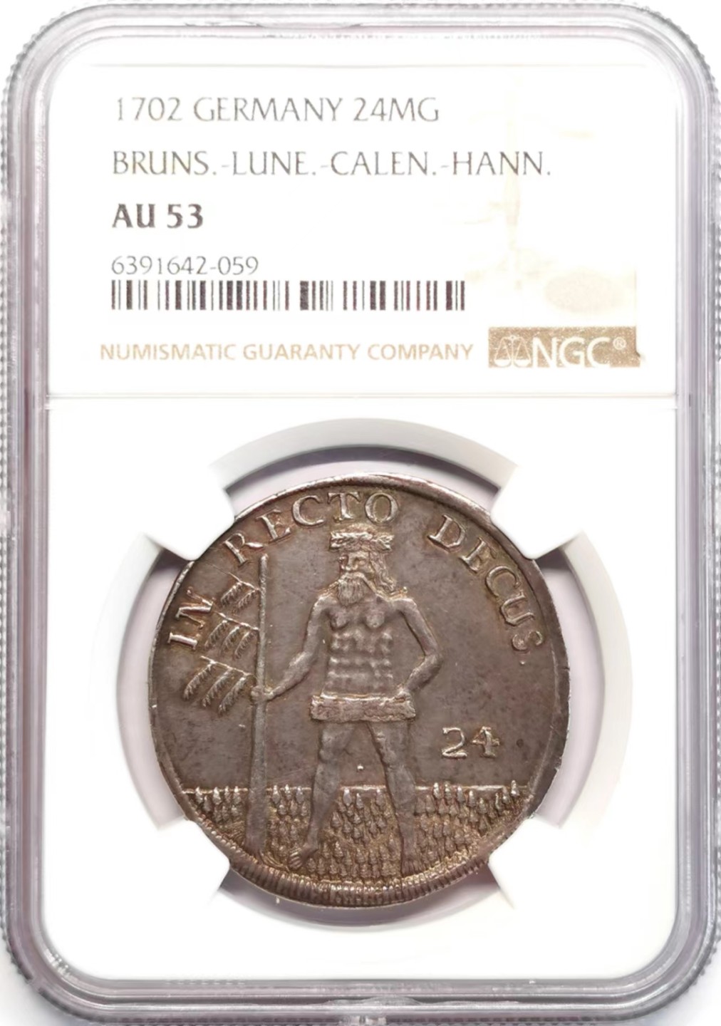 凡希社世界钱币微拍第二百四十二期 1702布伦瑞克吕内堡野人24MG（2/3泰勒）NGC-AU53