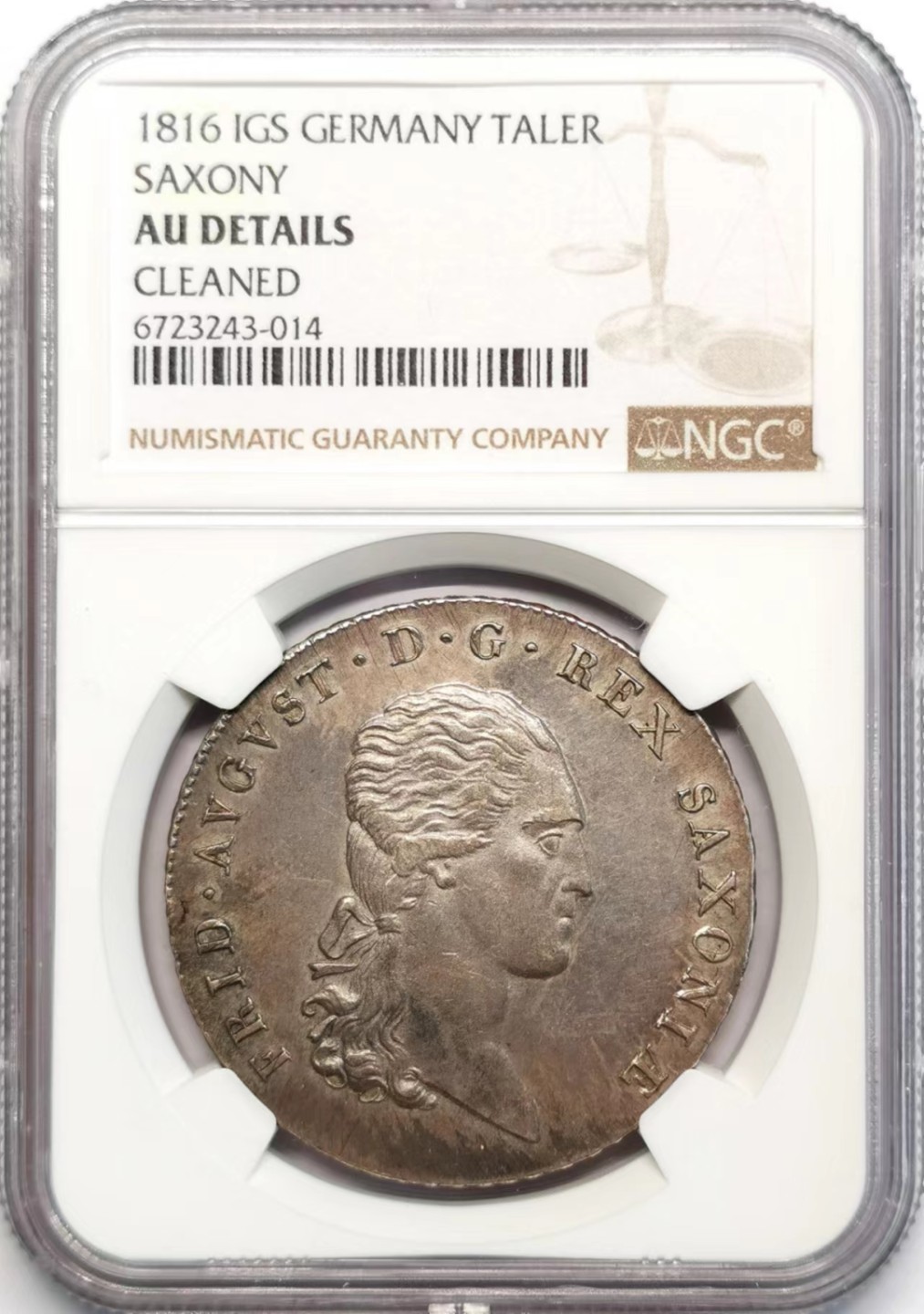 凡希社世界钱币微拍第二百四十二期 1816萨克森奥古斯特泰勒大银NGC-AUD