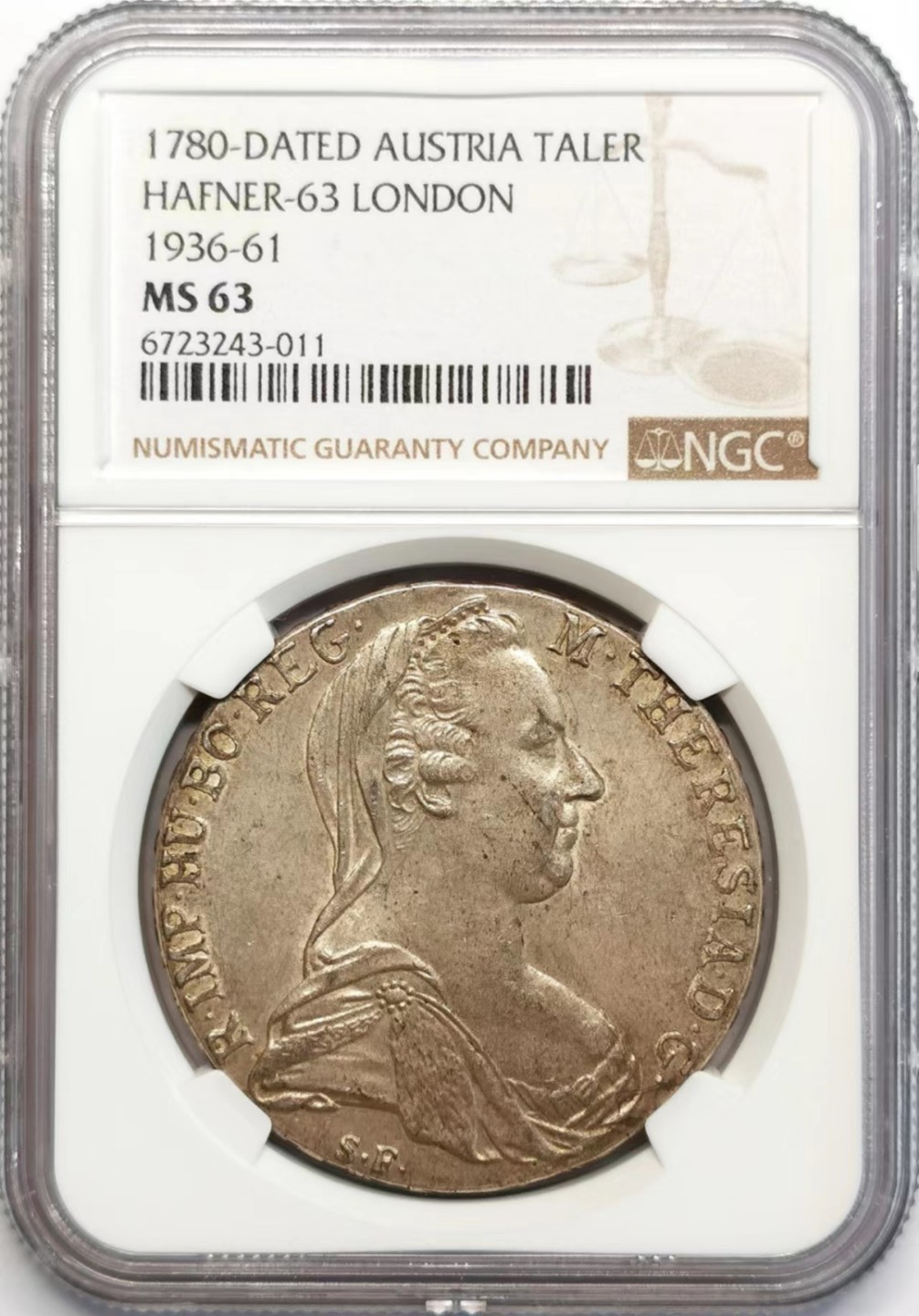 凡希社世界钱币微拍第二百四十二期 1780特蕾莎泰勒大银NGC-MS63