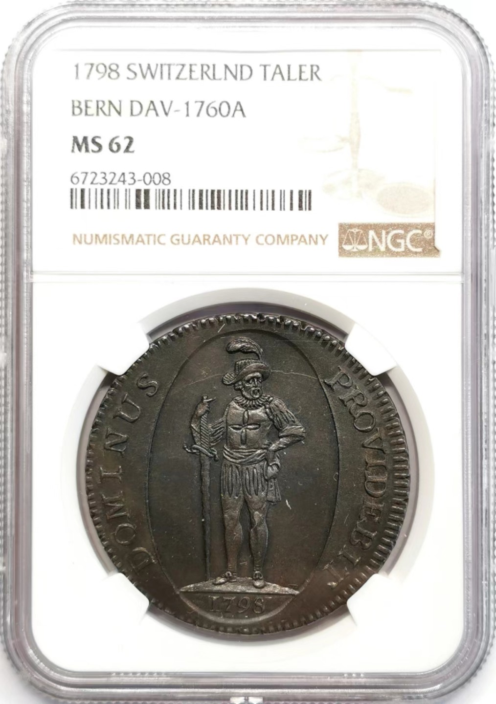 凡希社世界钱币微拍第二百四十二期 荐！1798瑞士伯尔尼熊徽泰勒大银NGC-MS62黑彩收藏级！