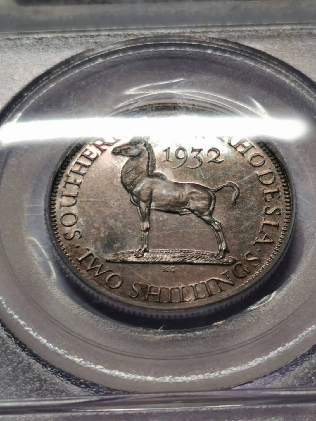 凡希社世界钱币微拍第二百四十二期 荐！1932英属南罗得西亚乔五精铸PS五枚套PCGS-PF64均匀紫罗兰彩见细节图！