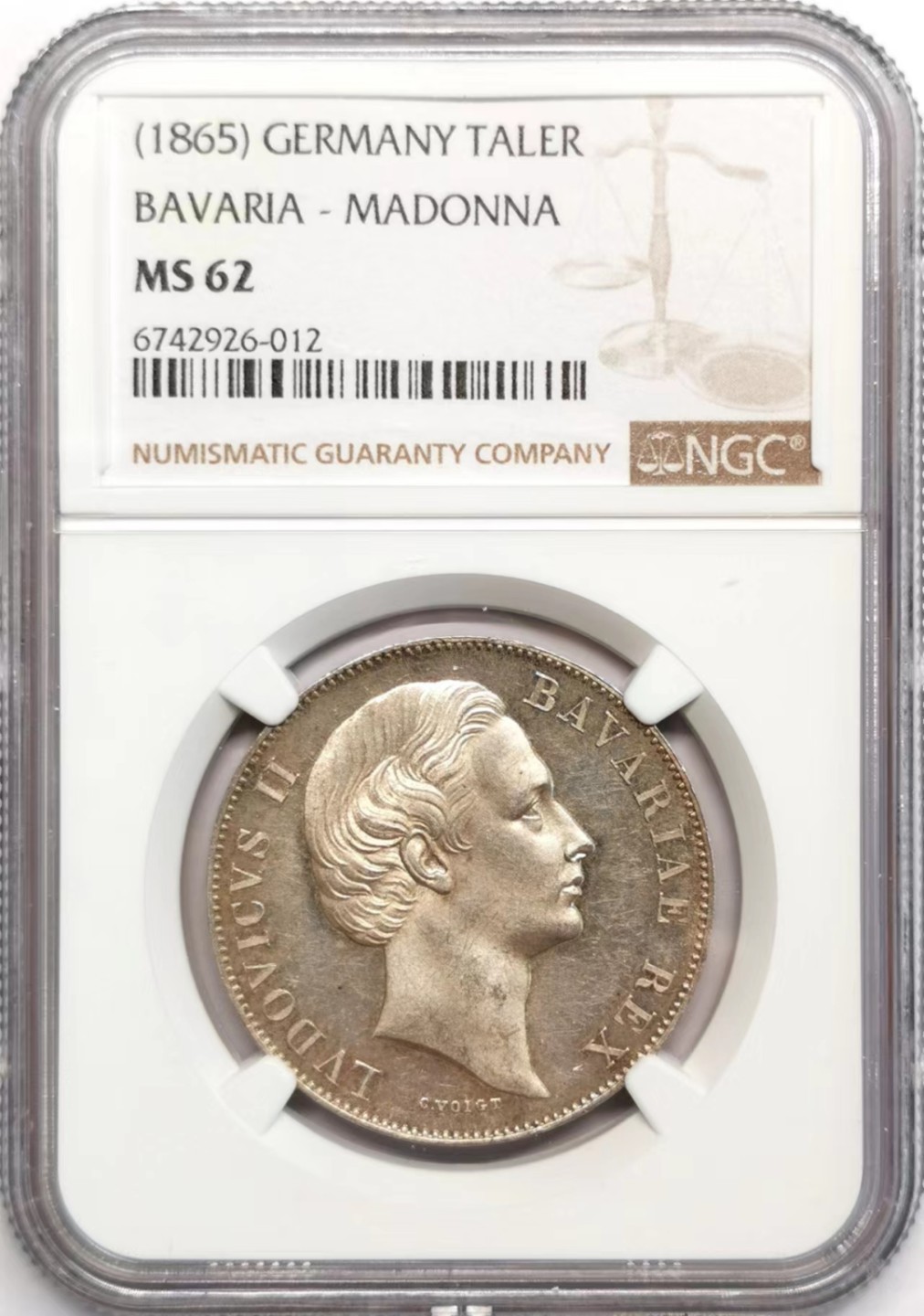 凡希社世界钱币微拍第二百四十二期 1865巴伐利亚圣母子泰勒NGC-MS62