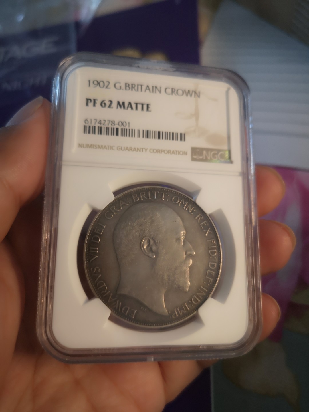 长老汇精品老银币系列 英国1902爱德华七世1克朗磨砂精制马剑大银币，NGC PF62 MATTE