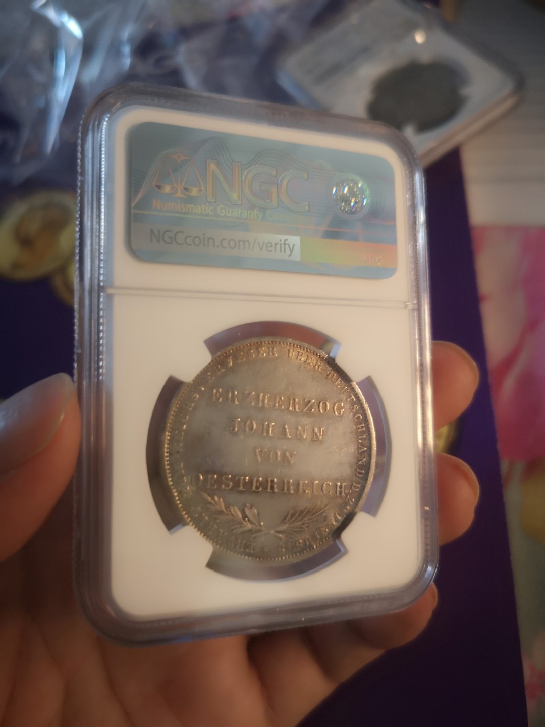 长老汇精品老银币系列 德国1848法兰克福宪法双头鹰2古尔登银币，NGC MS61