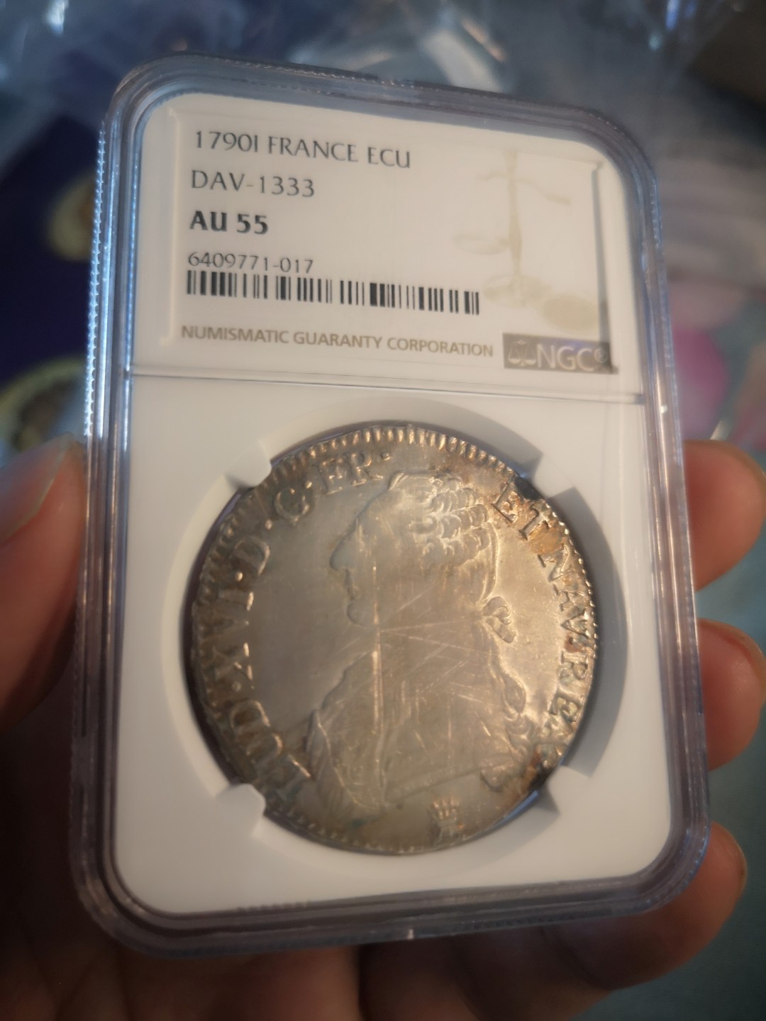 长老汇精品老银币系列 法国1790路易十六1埃居大银币，NGC AU55