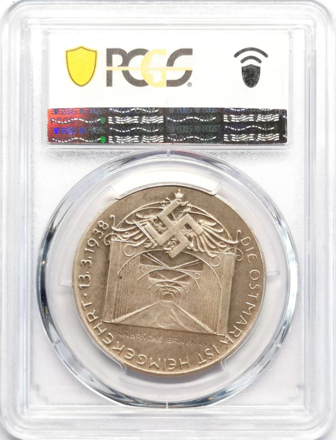 凡希社世界钱币微拍第二百四十二期 荐！1938德奥合并纪念银章PCGS-SP64元首像与铁桥！