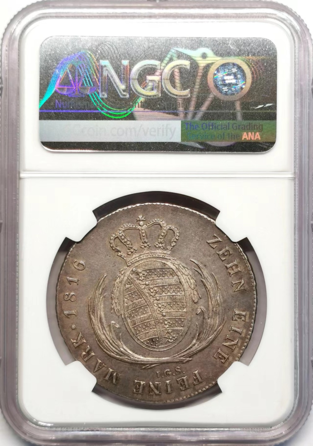 凡希社世界钱币微拍第二百四十二期 1816萨克森奥古斯特泰勒大银NGC-AUD