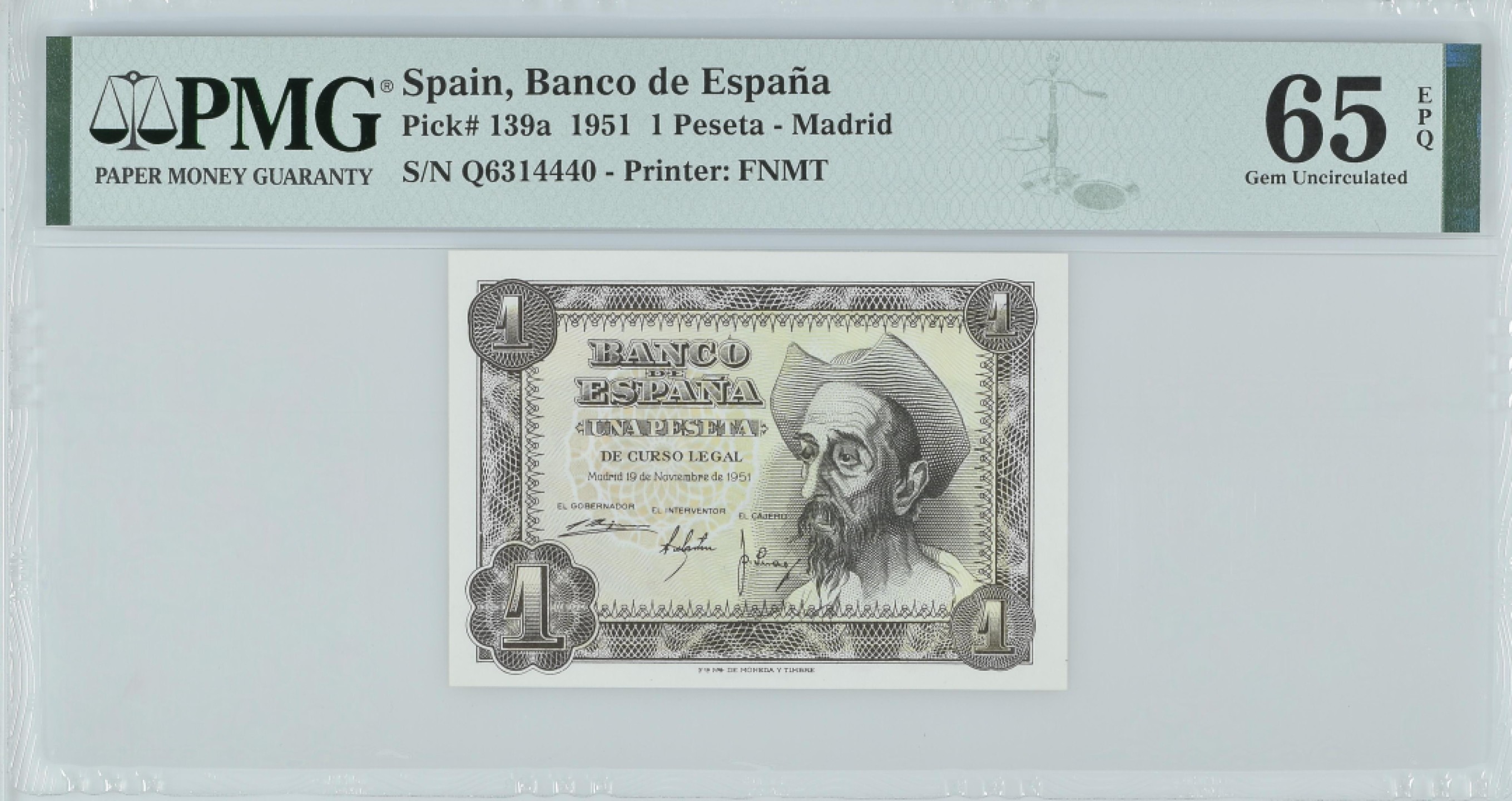 紫瑗钱币——第282期拍卖—纸币团购场（塞尔维亚 西班牙） 满10件包邮 【65 EPQ】西班牙 1951年 唐吉坷德 1比塞塔 PMG (p-139a) Q6314440