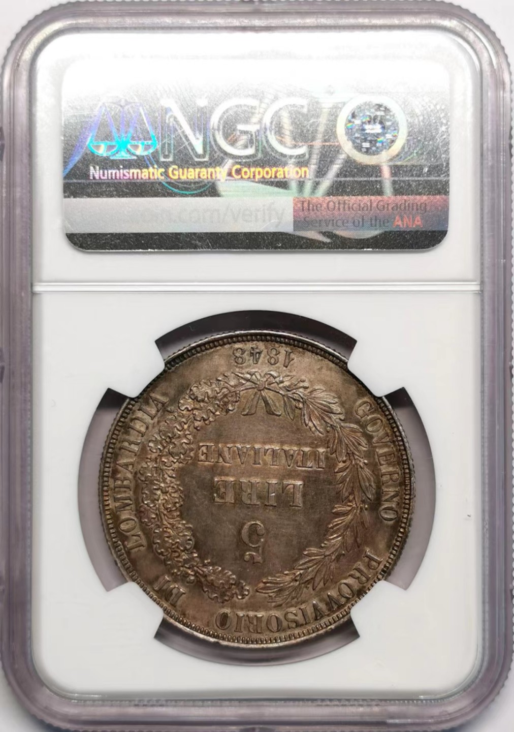 凡希社世界钱币微拍第二百四十二期 1848意大利伦巴第革命政府5里拉大银NGC-AUD